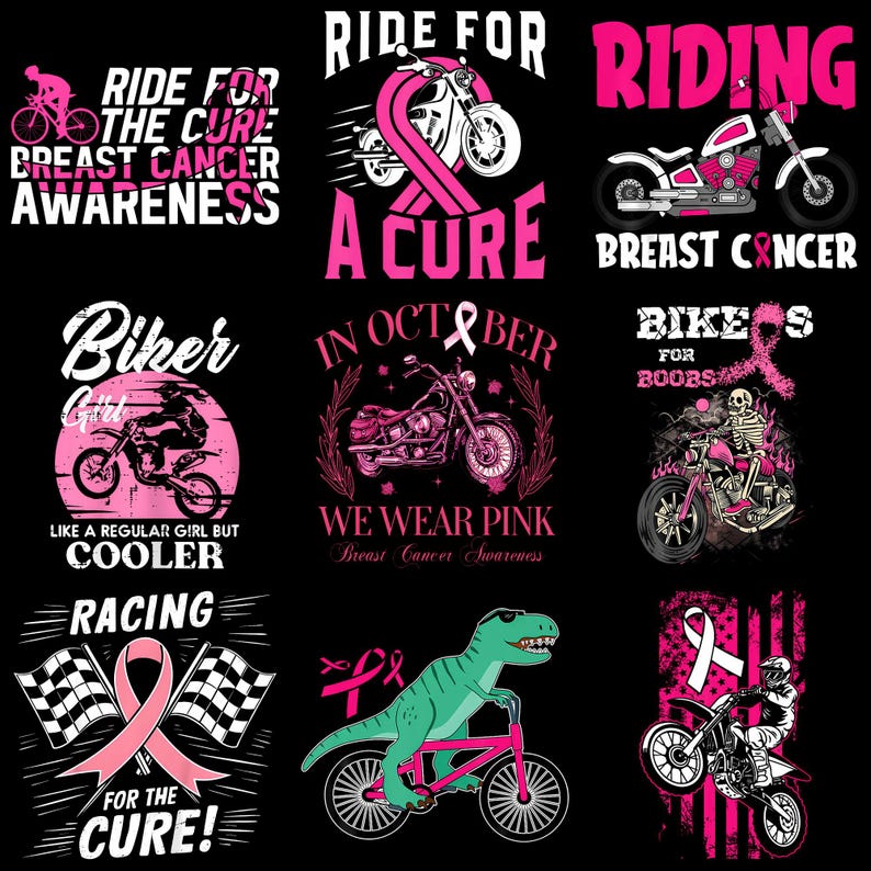 Riding Motorcycle PNG, Pink Ribbon Breast Cancer Awareness Sublimation ...