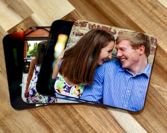 Conjunto de 4 porta-copos personalizados com fotos - MDF com base de cortiça