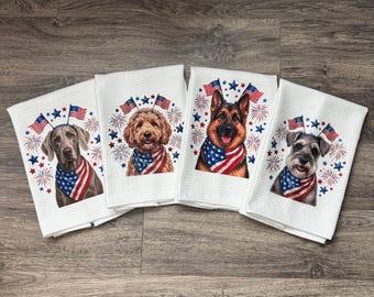 Paños de cocina con motivos patrióticos de perros - Razas de perros personalizadas bajo pedido