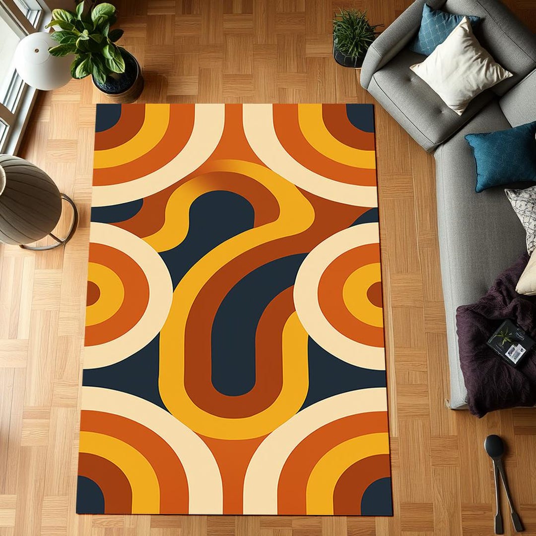Geometric 70s Style Area Rug - Retro Nostalgic Home Decor - Etsy