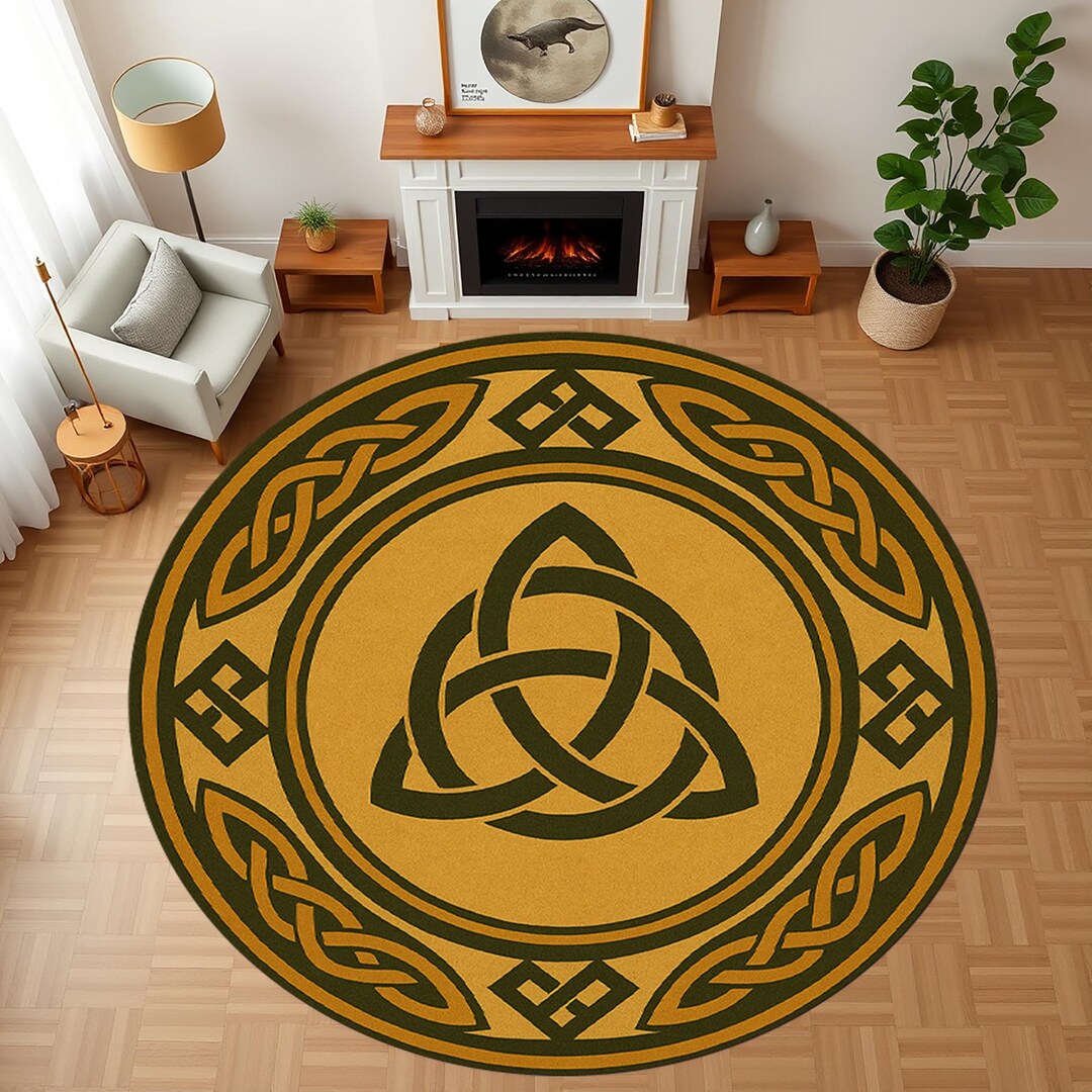 70s Style Round Rug: Viking Geometric Pattern, Retro Home Decor - Etsy