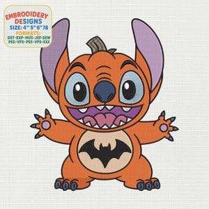 Super Cute Bat Stitch Embroidery Design, Halloween Pumpkin Embroidery, Trick Or Treat Witch Stitch Embroidery, Stitch Bat Embroidery Design
