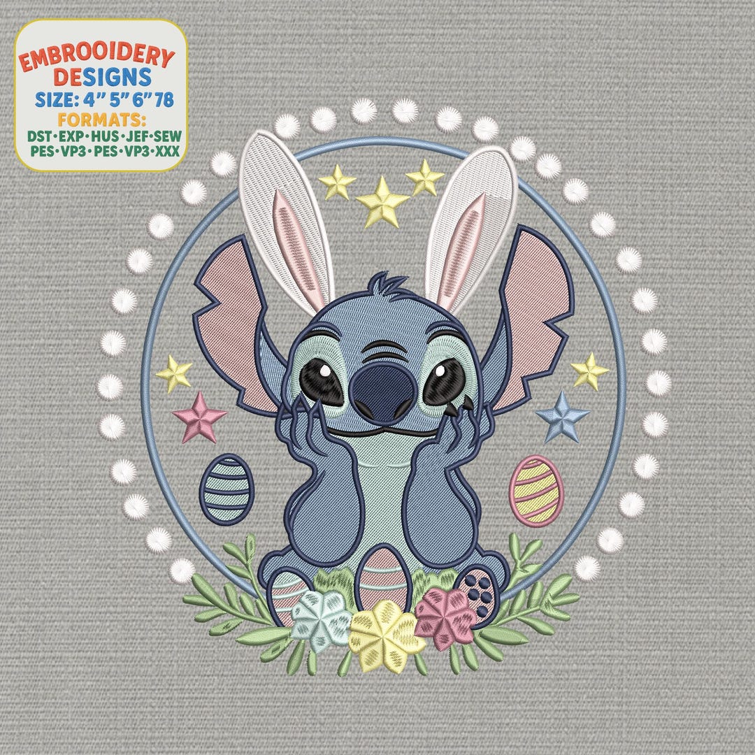 Stitch Easter Bunny Embroidery Design, Bunny Ears and Eggs Embroidery ...