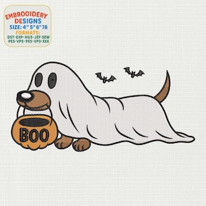 Ghost Dog Halloween Embroidery, Trick or Treat Machine Embroidery, Cute Ghost Dog Bat Pumpkin Design, Spooky Season Embroidery Designs