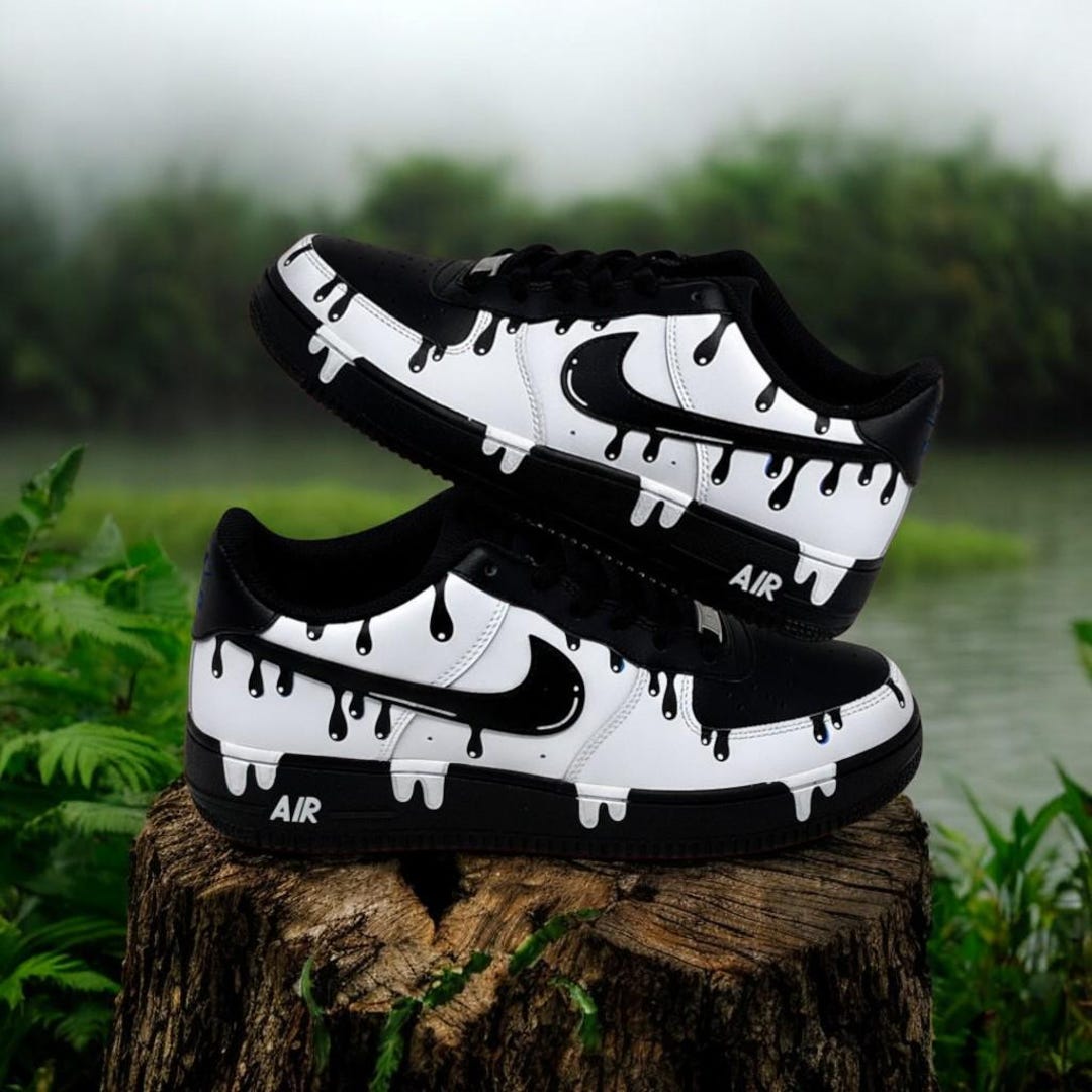 Black White Drip Custom Air Force 1 Shoes, Personalized Black White ...