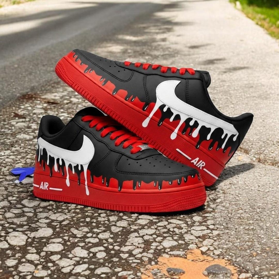Custom Af1 Drip Custom Red Black Drip Air Force 1, Hand Painted AF1 Sneakers ...