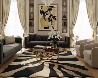 Alfombra de lana ondulada hecha a mano – Alfombra abstracta moderna en negro y beige