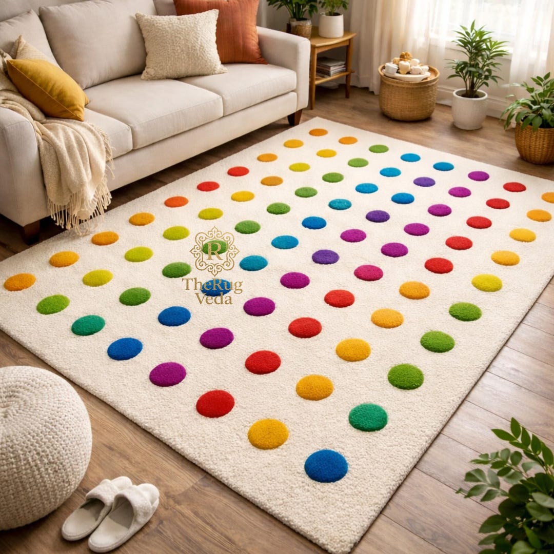 Dot Texture Rug Hand Tufted Colorful Dot Rug, Polka Dot Kids Rug, Modern Playroom ...