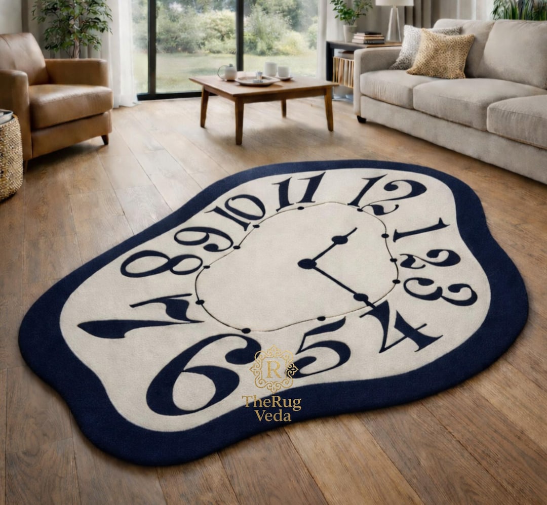 Hand Tufted Melting Clock Wool Rug | Surreal Abstract Area Carpet ...