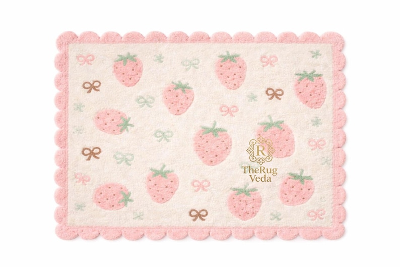 Strawberry Colored Rug Handtufted Strawberry Wool Rug | Cute Scalloped Pink Kids Rug, Soft ...