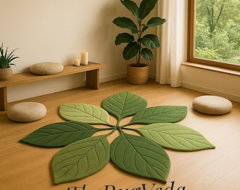 Handtufted Blatt Form Grüner Wollteppich | Naturinspirierter Teppich Modern Home Decor Teppich