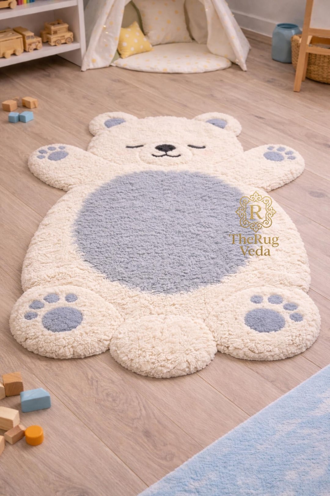 Hand Tufted Polar Bear Wool Rug – Cute Kids Nursery Area Carpet for ...