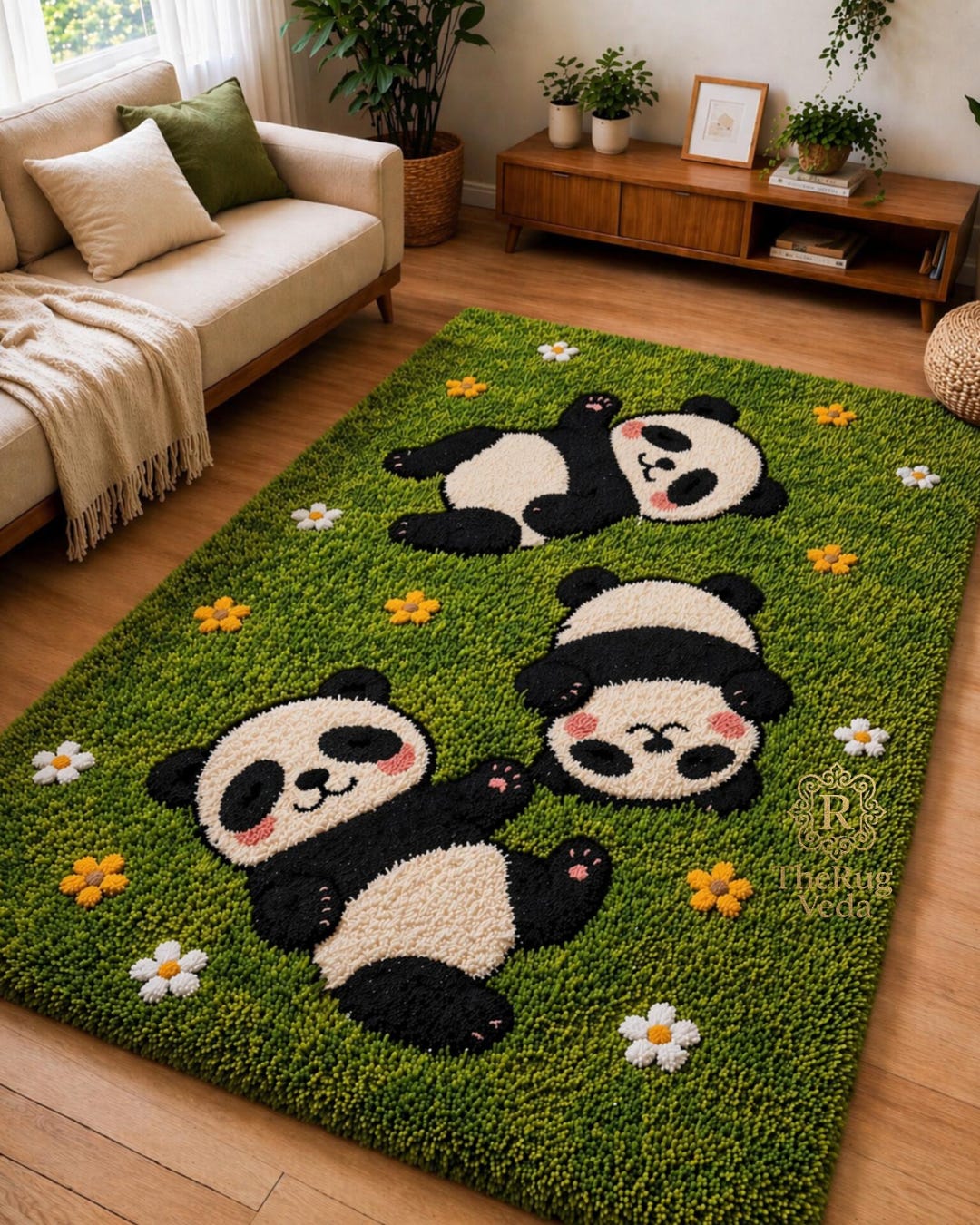 Hand Tufted Panda Moss Wool Rug – Cute Kawaii Animal Area Carpet for ...