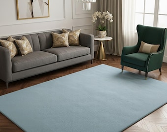 Light Blue Wool Area Rug – Modern Minimalist Hand-Tufted Carpet