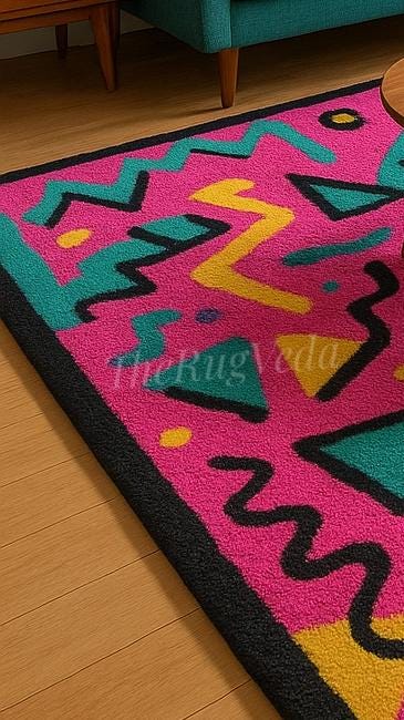 Hand Tufted Memphis Style Wool Rug | Retro Geometric Area Rug | 80s ...