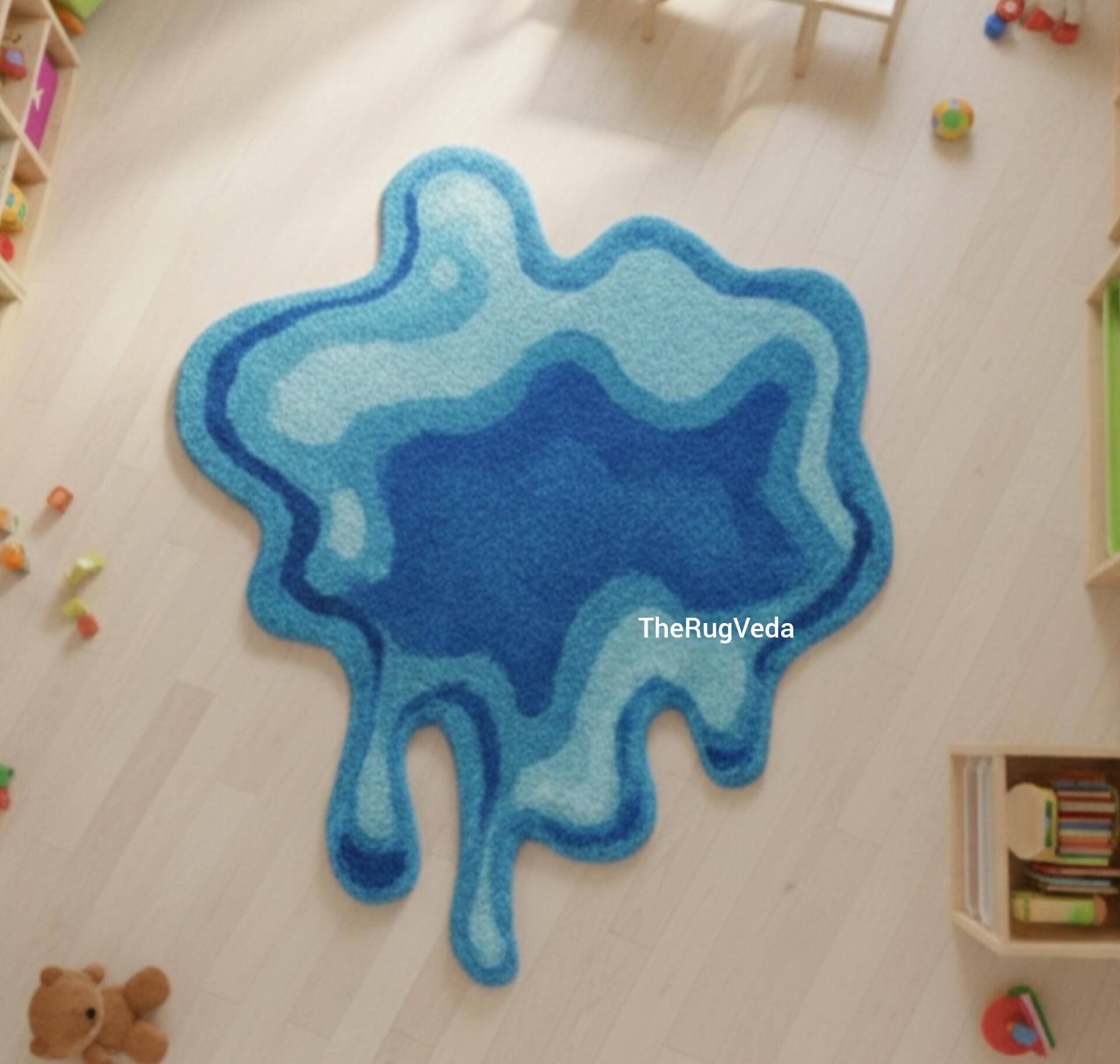 Toom Rug Drip Hand Tufted Blue Slime Kids Rug, 3D Drip & Splash Wavy Area Carpet for ...