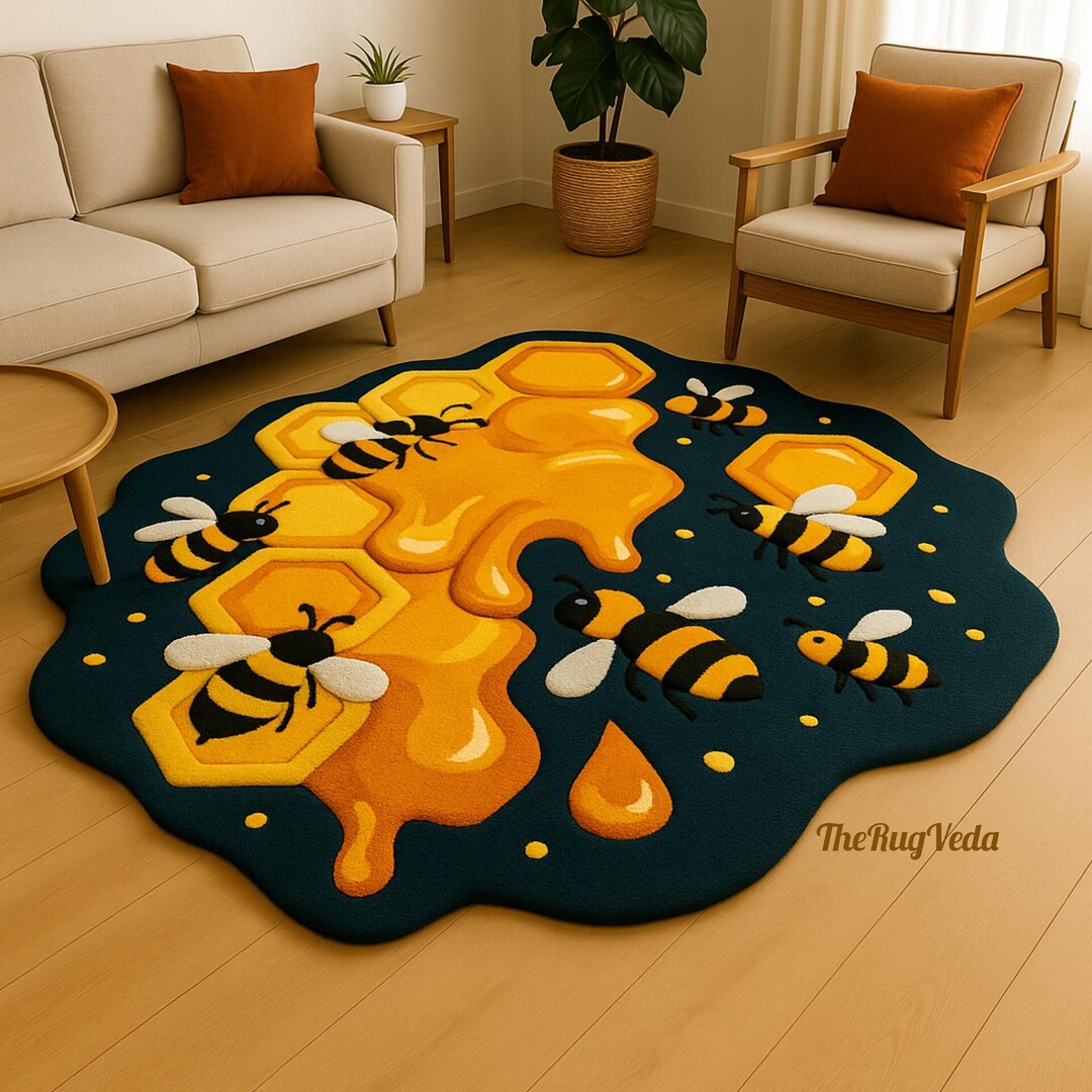 Bee Rug | Honeycomb & Honey Drip Carpet | Cute Handmade Wool Area Rug ...