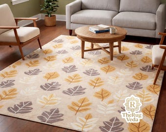Blatt Muster Wollteppich | Handgetufteter Natur Inspirierter Teppich | Modernes Wohnzimmer Schlafzimmer Teppich Dekor