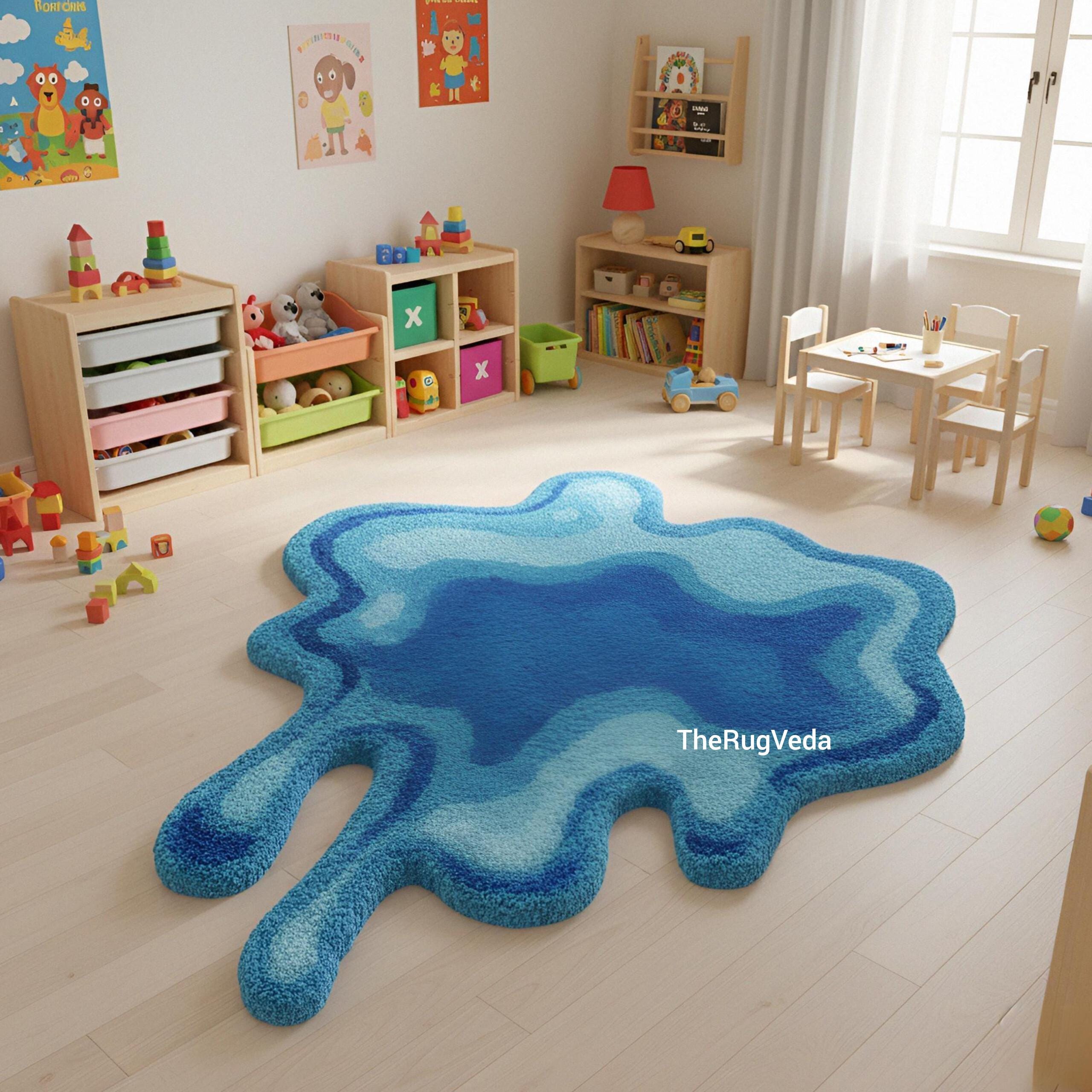 Toom Rug Drip Hand Tufted Blue Drip Kids Rug | Wavy Splash Area Rug | Playroom ...