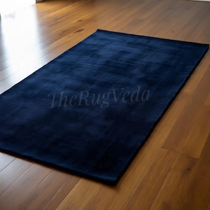 Hand-Tufted Wool Area Rug: Minimalist Navy Blue Carpet
