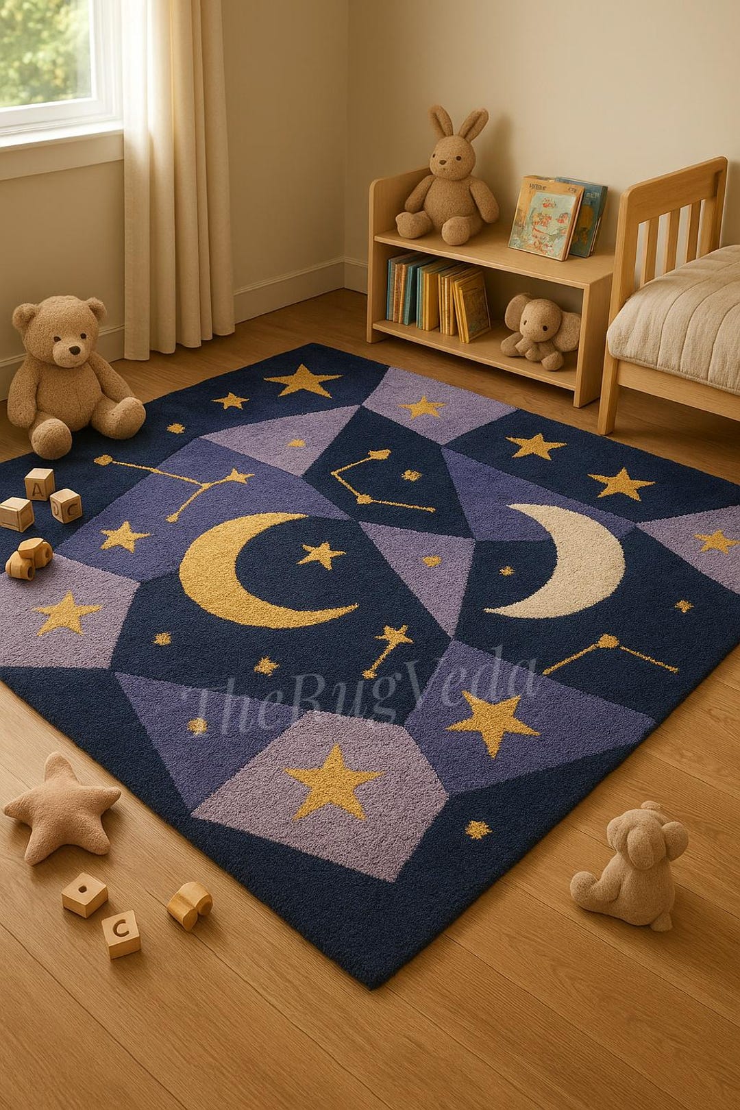 Moon Rover Play Rug Hand Tufted Galaxy Wool Rug – Moon & Stars Kids Area Rug for Nursery ...