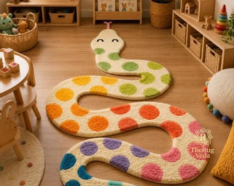 Cute Snake Kids Rug – Hand Tufted Colorful Polka Dot Nursery Rug | Playroom Statement Carpet