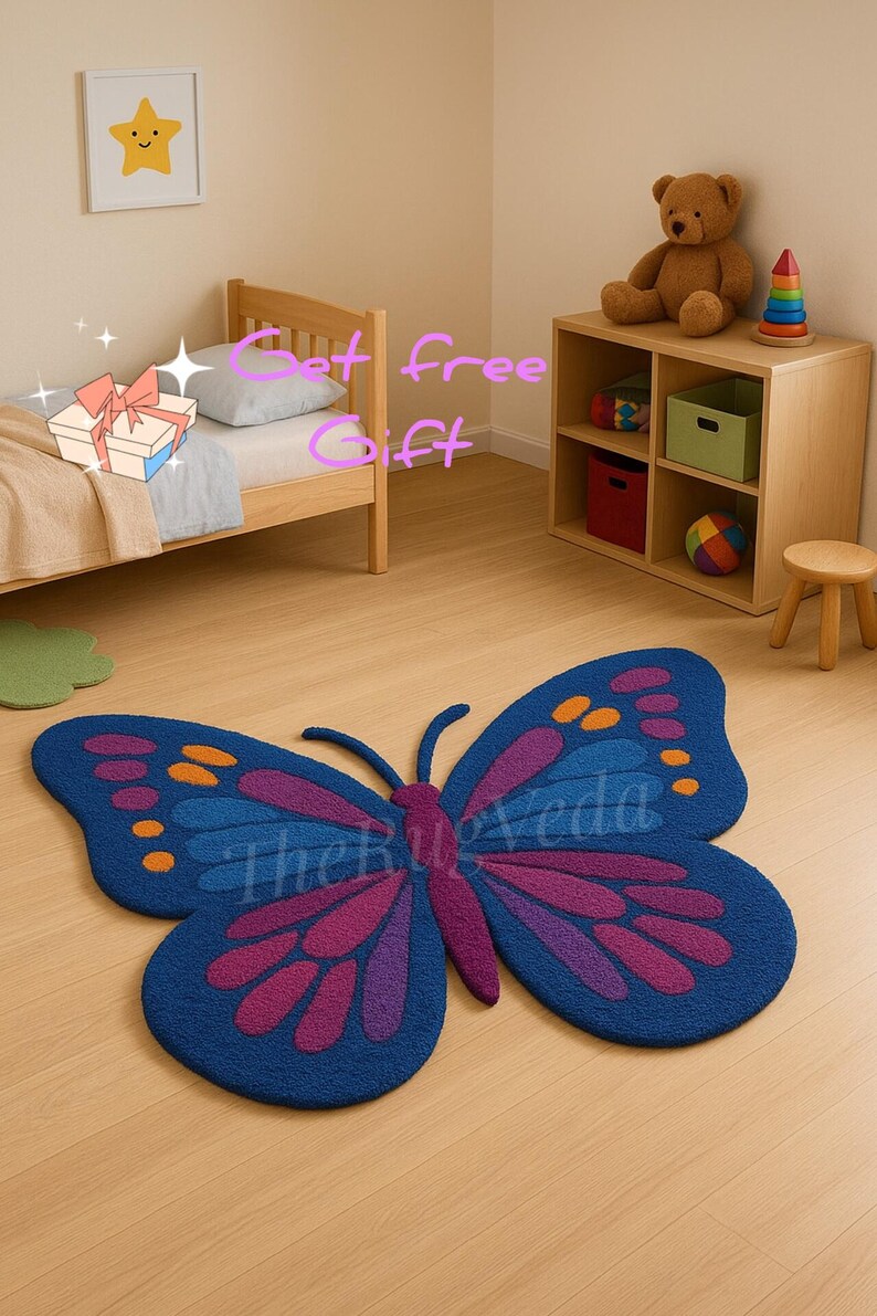 Hand Tufted Wool Butterfly Rug | Colorful Artistic Nature Area Rug ...