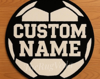 Handgetuft wollen voetbalkleed: sportdecoratie met gepersonaliseerde naam