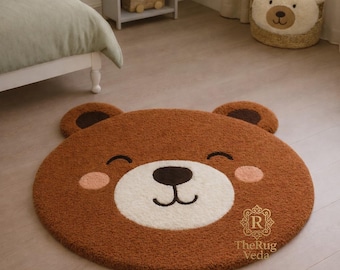 Hand Tufted Wool Teddy Bear Rug | Kids Nursery Playroom Decor Carpet