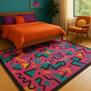 ウール80% 幾何学模様ラグ