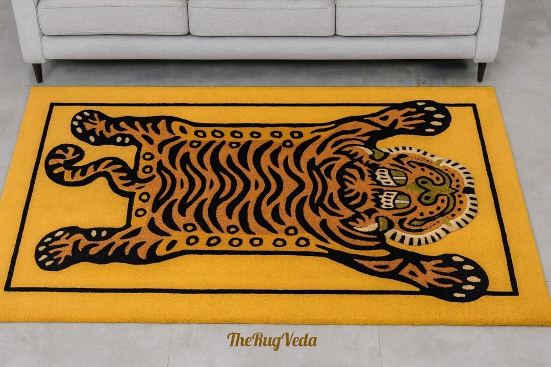Sabertooth Tiger Rug Handtufted Tibetan Tiger Wool Rug | Bold Handmade Animal Carpet ...