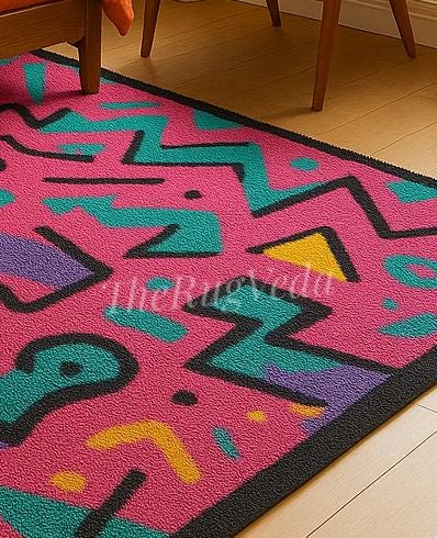 Hand Tufted Memphis Style Wool Rug | Retro Geometric Area Rug | 80s ...