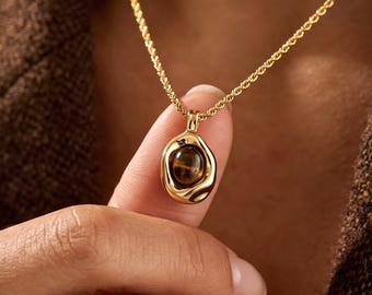 Natural Tiger Eye Necklace, Organic Protective Pendant, Dainty Boho Necklace, Healing Stone Amulet Gift