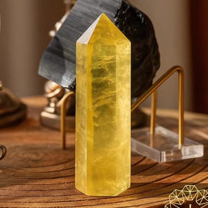 Citrine Tower Point, Natural Yellow Crystal Stone Obelisk Wand, Solar Chakra Polished Gemstone, Mineral Specimen Rock, Home Decoration Gift