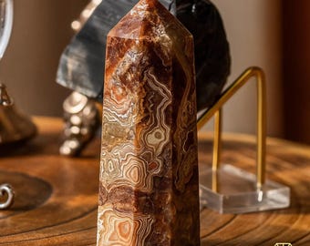 Mexican Crazy Lace Agate Tower Point, Natural Obelisk Wand, Sacral Chakra Polished Crystal Tower, Mineral Specimen, Home Decoration Gift