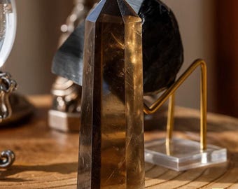 Smoky Quartz Crystal Tower Point, Natural Brown Gemstone Obelisk Wand, Root Chakra, Mineral Specimens, Metaphysical Crystal Gift, Home Decor