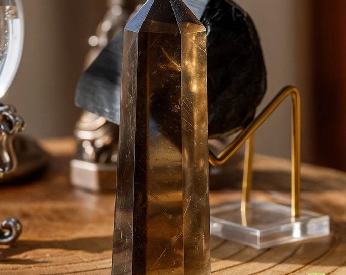 Smoky Quartz Crystal Tower Point, Natural Brown Gemstone Obelisk Wand, Root Chakra, Mineral Specimens, Metaphysical Crystal Gift, Home Decor