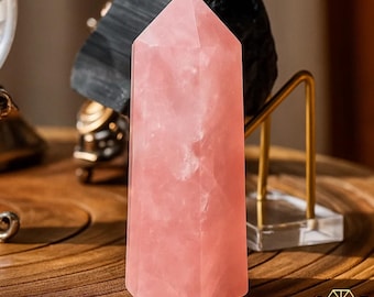 Rosenquarz-Turmspitze, natürlicher rosa Kristallobelisk-Stab, Herz-Chakra polierter Edelstein-Turm, Mineralproben, Dekoration Geschenk