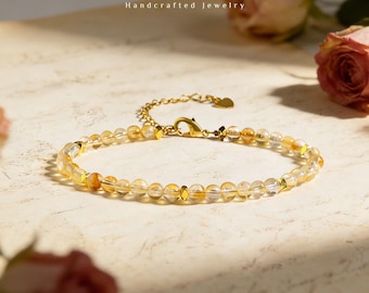 Dainty Citrine Bracelet | Natural Yellow Gemstone November Birthstone Jewelry – Minimalist Crystal Bracelet