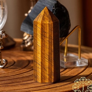 Tigers Eye Tower, Tiger Eye Point, Natural Stone Obelisk Wand, Mineral Specimens Crystal Energy Gift Solar Plexus & Root Chakra, Home Decor