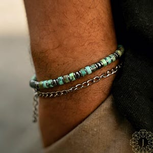 African Turquoise & Hematite Bracelet, Stone of Evolution, Grounding Protection, Spiritual Growth Gift
