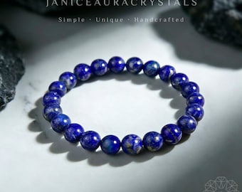 Diepblauwe lapis lazuli-armband, natuurlijke 8 mm-kralenarmband voor heren en dames, helende kristallen sieraden