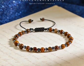 Tiger Eye & Hematite Healing Bracelet | Natural Gemstone Energy Protective Bracelet - Root Chakra Gift