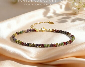 Minimalist Dragon Blood Jasper Bracelet - 3mm Dainty Beads, Healing Protection Jewelry for Women, Elegant Stacking Bracelet