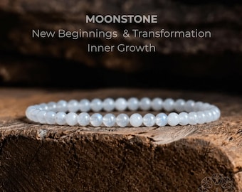Bracelet en pierre de lune : perles de pierre naturelle de 4 mm, délicat cadeau de yoga aux cristaux de guérison