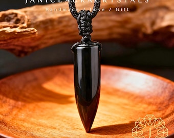 Black Obsidian Pendant Necklace, Natural Black Gemstone Pendant, Minimalist Crystal Amulet Necklace Gift, Root Chakra