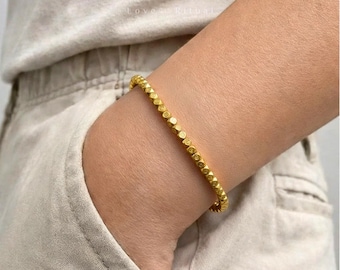Tibetan Copper Beaded Bracelet, 4mm Gold Plated Boho Bracelet, Meditation Minimalist Jewelry