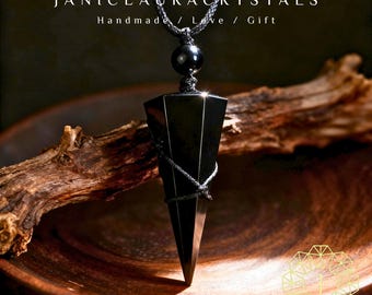 Minimalist Black Obsidian Cone Necklace, Natural Crystal Pendant, Protection Gem Necklace, Root Chakra, Amulet Gift to Her, gift for him