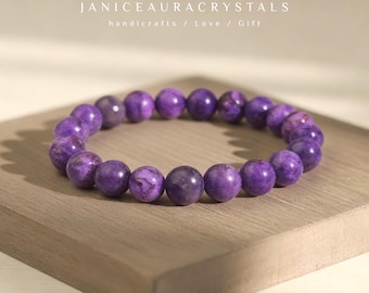 Natural Charoite Stone Bracelet | 8mm Purple Gemstone Bead Stretch Bracelet | Healing Crystal for Balance
