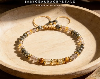 Kristall Schutz Armband - Fülle Citrin Pyrit Rauchquarz Tigerauge Minimalist Heilschmuck